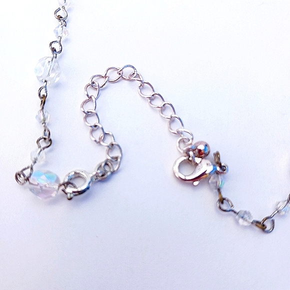 AVON PENDANT NECKLACE Opalescent blue white silvertone vintage adjustable t… - Picture 9 of 13